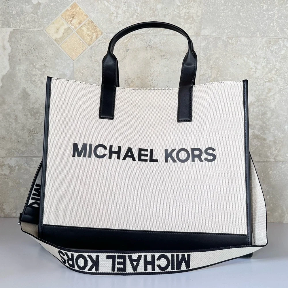 Michael Kors Cooper XL Commuter Structure d Tote Shoulder Bag Natural/Black